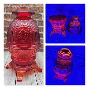 Viking Glass Red Amberina Pot Belly Stove Fairy Lamp